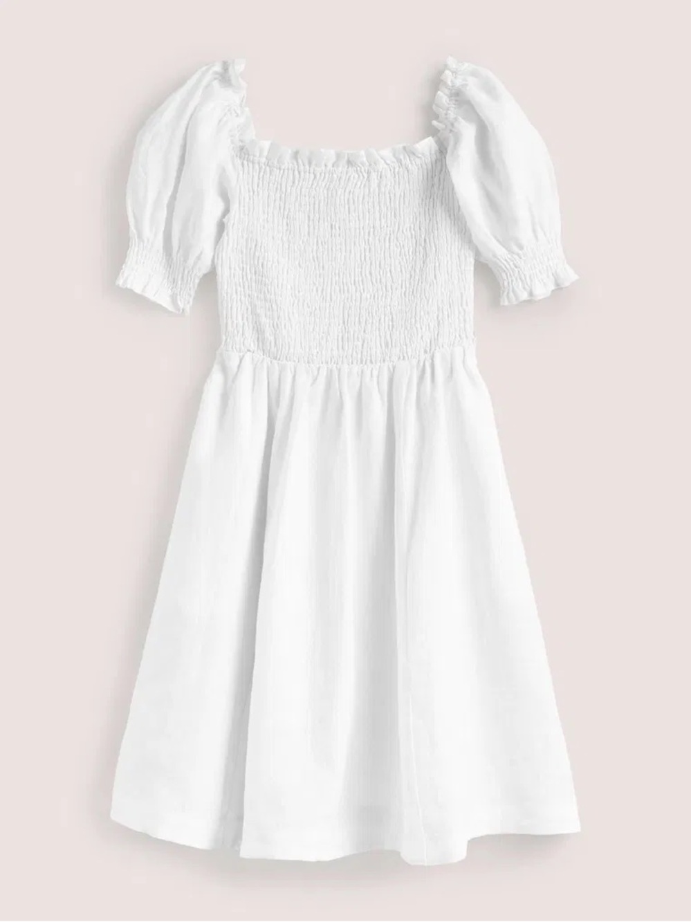 Boden White Linen Puff-Sleeve Smocked Short Dress size 6 long tall - Picture 4 of 6